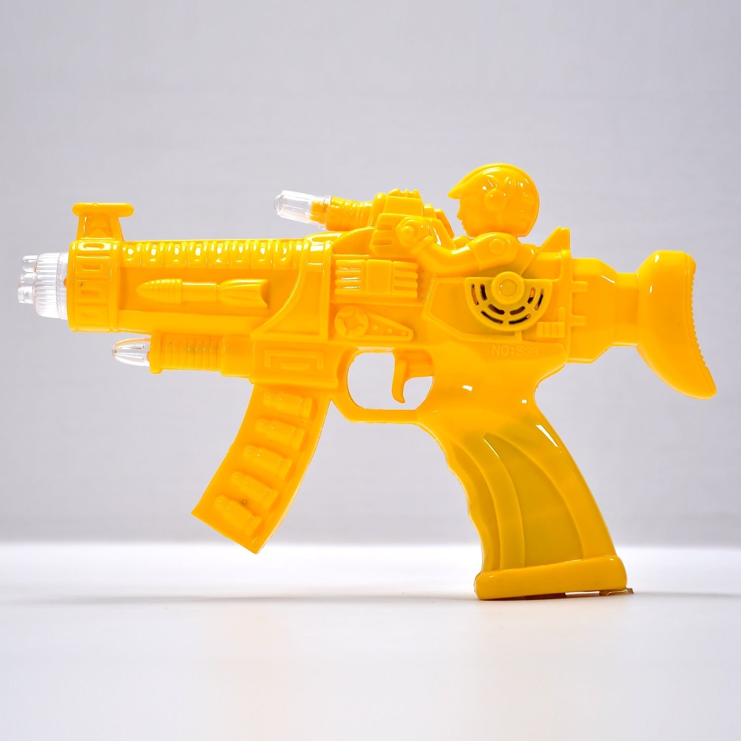 Transparent musical gun with glowing gears and lights Transparent musical gun with glowing gears and lights